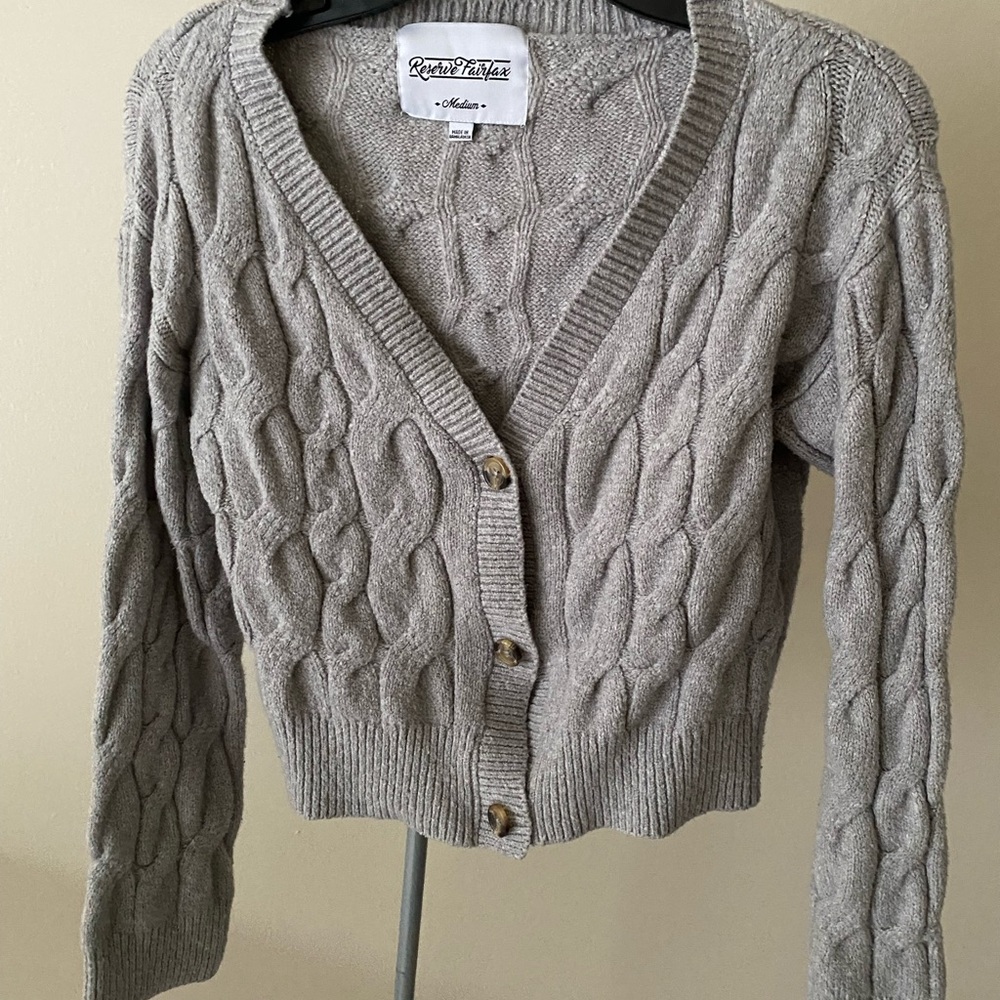 Forever 21 Light Gray Cable Knit Cardigan